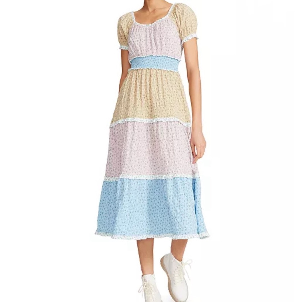 BETSEY JOHNSON Colorblocked Ditsy-Print Midi Dress XS NWOT